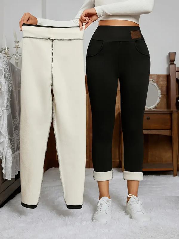 2 Pcs Autumn And Winter Plush Warm High Waist Slimming Women's Casual Sports Long Pants, Comfortable And Soft Womenswear Bottom