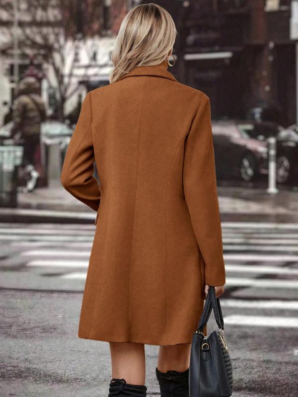 Women's Solid Button Front Lapel Coat, Casual Long Sleeve Outerwear for Fall & Winter, Ladies Clothes for Daily Wear, Going Out Outfits 2024