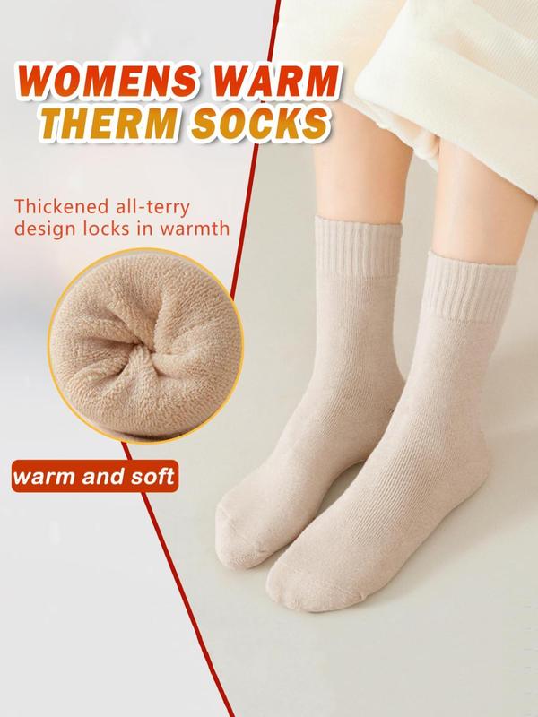 Women's Solid Color Thermal Crew Socks, Casual Soft Comfy Warm Socks for Fall & Winter, Women's Socks for Daily Wear