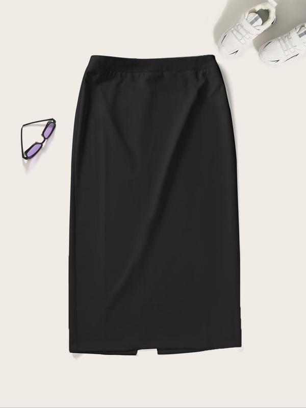 Women's Solid Split Hem Bodycon Skirt, Elegant Fashion Casual High Waist Midi Skirt for Daily Outdoor Wear, Women's Skirt for Spring Fall