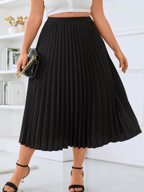  Solid High Waist Pleated Skirt, Elegant Fashion A Line Midi Skirt for Daily Outdoor Wear, Women Clothing for Spring Fall