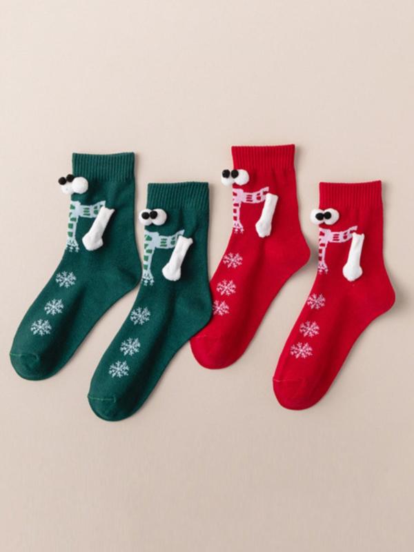 Women's Christmas Themed Magnetic Holding Hand Mid-Calf Socks, Casual Soft Comfortable Breathable Socks for Fall & Winter, Women's Socks for Daily Wear