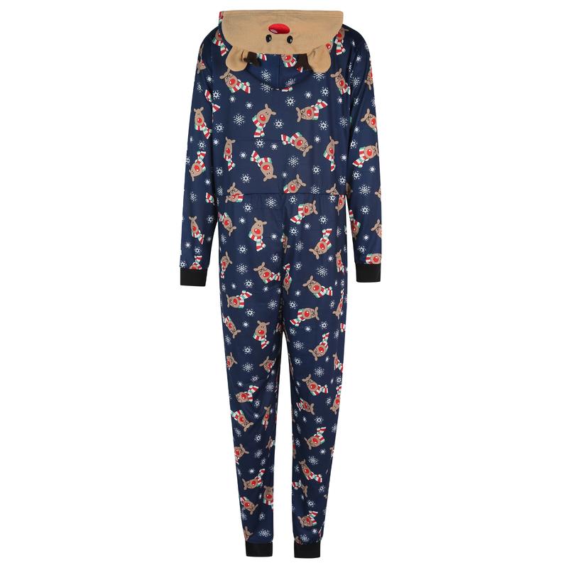 Elk Print Jumpsuit Christmas Pajamas For Family, Elk Print Hooded Long Sleeve Jumpsuit with Zipper for Woman, Man, Kid, Baby