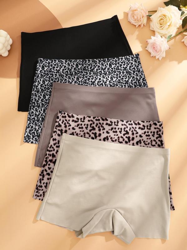 Women's Solid & Leopard Print Boyshorts, Soft Comfy Breathable Panty for Daily Wear, Underwear for All Seasons