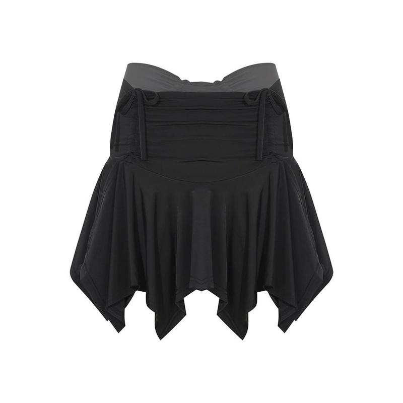 Women's Fashion Mini Skirts Solid Color Tie-Up Ruched Irregular Hem Pleated Skirts Gothic Punk Summer Casual Skirts