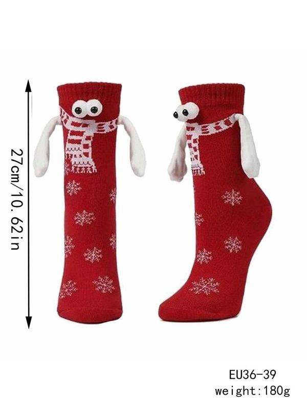 Women's Christmas Themed Magnetic Holding Hand Mid-Calf Socks, Casual Soft Comfortable Breathable Socks for Fall & Winter, Women's Socks for Daily Wear