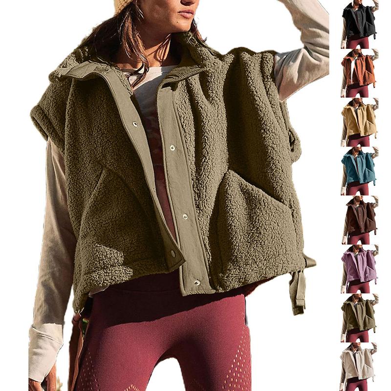 Ommig Women's Fleece Vest Casual Sleeveless Button Down Winter Warm Sherpa Jacket with Pockets