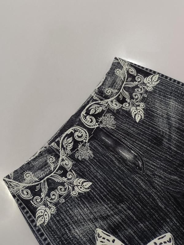  Butterfly & Floral Print High Waist Leggings, Casual Comfy Skinny Pants for Daily Wear, Women's Bottoms for Fall & Winter