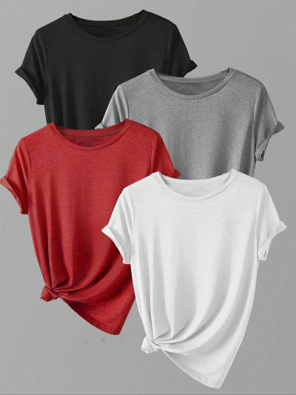 Women's Solid Color Round Neck Tee, Casual Basic Minimalist Short Sleeve Crew Neck T-Shirt for Summer, Fashion Simple Women's Top for Daily Wear