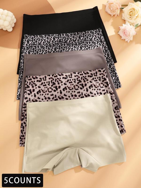 Women's Solid & Leopard Print Boyshorts, Soft Comfy Breathable Panty for Daily Wear, Underwear for All Seasons