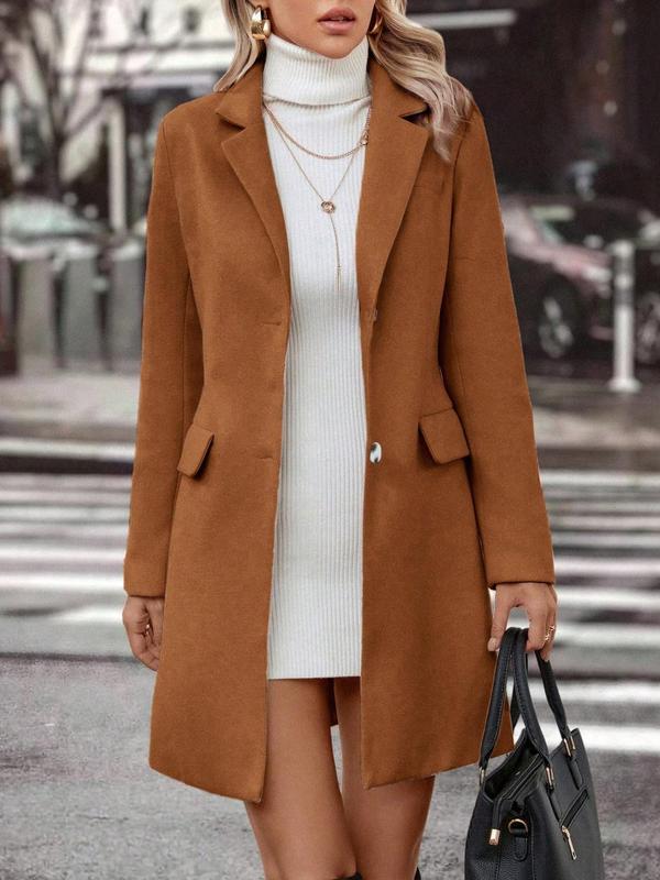 Women's Solid Button Front Lapel Coat, Casual Long Sleeve Outerwear for Fall & Winter, Ladies Clothes for Daily Wear, Going Out Outfits 2024