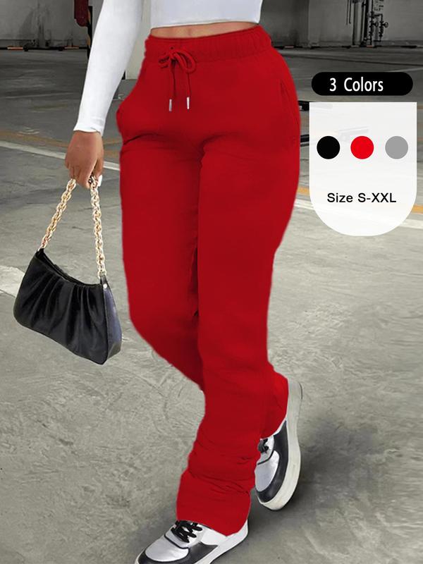 Women's Solid Drawstring High Waist Sweatpants, Casual Pocket Jogger Pants for Daily Wear, Ladies Fall & Winter Trousers