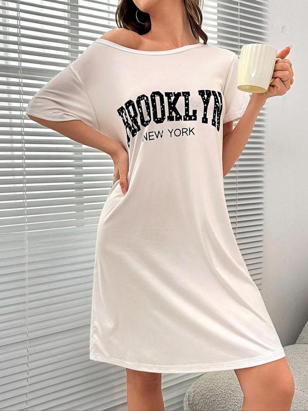 Women's All Over Print Round Neck Nightdress, Casual Soft Comfortable Short Sleeve Nightgown for Daily Wear, Ladies Sleepwear for All Seasons