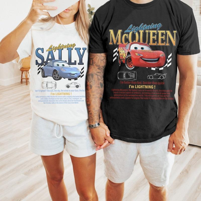 Vintage Cars Matching Shirt, Lightning Mcqueenn and Sallyy Couple T-shirt, Limited McQueenn T-Shirt, Couple Shirt, Couple Shirt Gifts