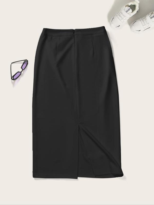 Women's Solid Split Hem Bodycon Skirt, Elegant Fashion Casual High Waist Midi Skirt for Daily Outdoor Wear, Women's Skirt for Spring Fall