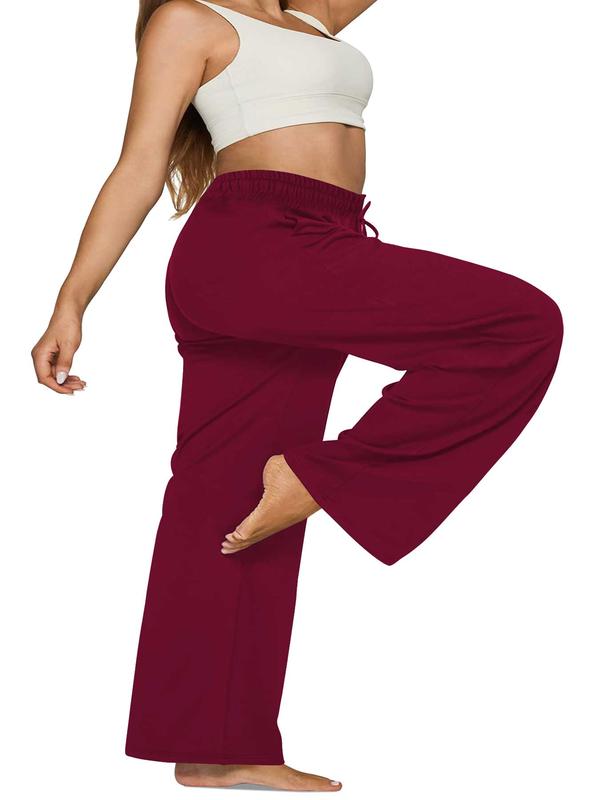  Solid Drawstring Waist Wide Leg Pants, Casual Elastic Waist Slant Pocket Trousers for Daily Wear, Women's Bottoms for All Seasons