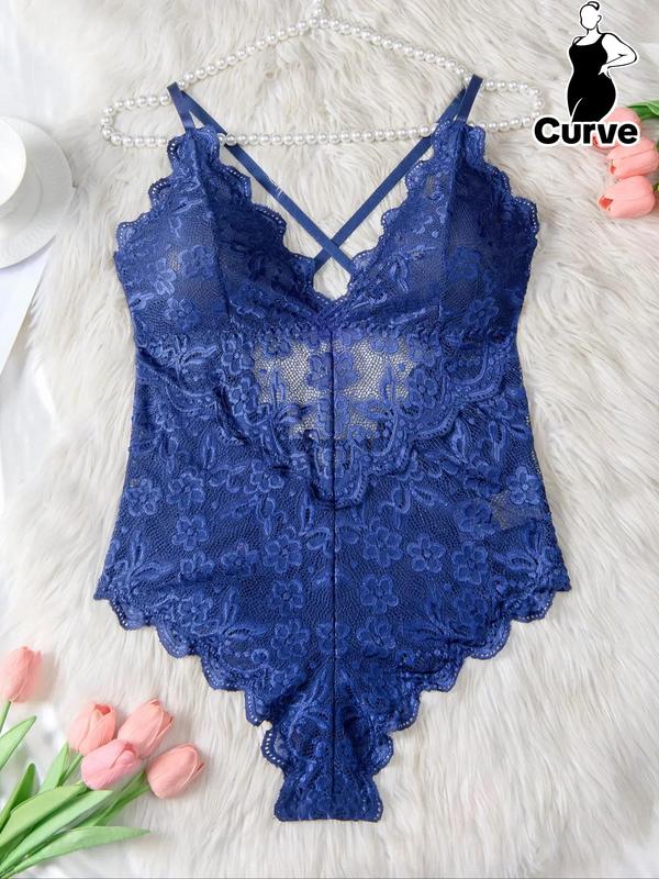  Criss Cross Cut Out Sheer Lace Cami Bodysuit, Open Crotch Design Sexy Lingerie Bodysuit for Daily Wear, Plus Size Lingerie, Lingerie for Women, Summer Wear 2024, Women Sexy Lingerie Wear