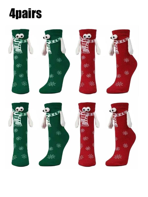 Women's Christmas Themed Magnetic Holding Hand Mid-Calf Socks, Casual Soft Comfortable Breathable Socks for Fall & Winter, Women's Socks for Daily Wear