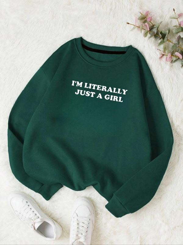 Women's Letter Print Thermal Lined Drop Shoulder Sweatshirt, Casual Long Sleeve Round Neck Pullover for Fall & Winter, Ladies Clothes for Daily Wear