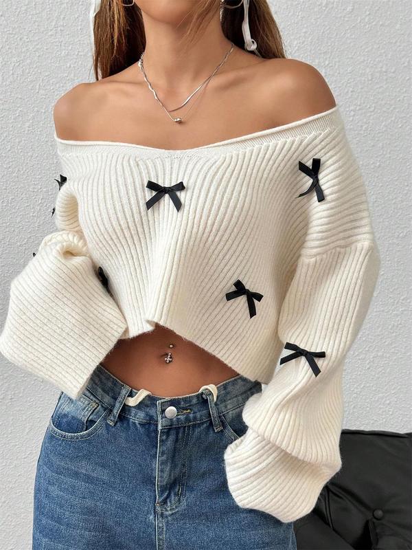 Women's Plain Drop Shoulder Sweater, Casual Long Sleeve V Neck Jumper for Spring & Fall, Fashion Women's Knitwear for Daily Wear