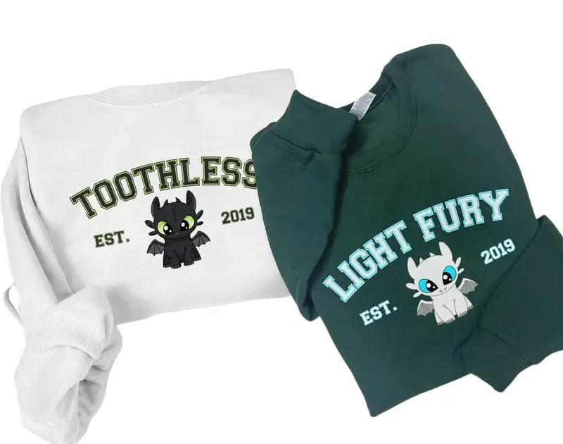 Toothless and Light Fury Shirt, Dragon's Couple Sweatshirt, Valentine Couple Hoodie