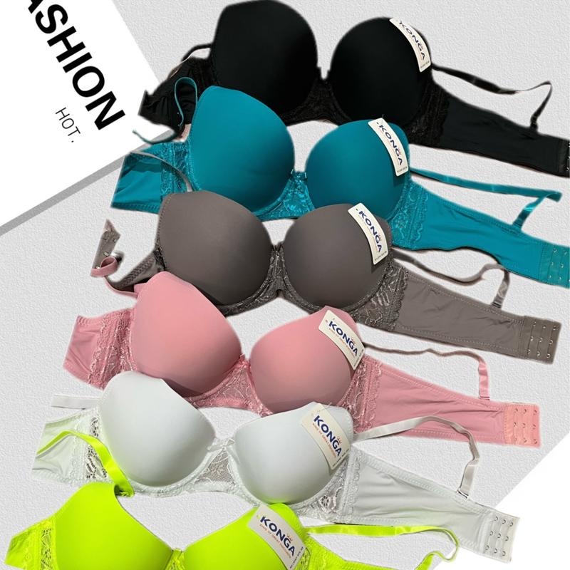 04 konga 6-Pack Assorted Colors Ultra-Soft Seamless Push-Up Bras, Comfortable Everyday Supportive T-Shirt Bras For Women, Elegant Style Versatile Value Set With Breathable Cups