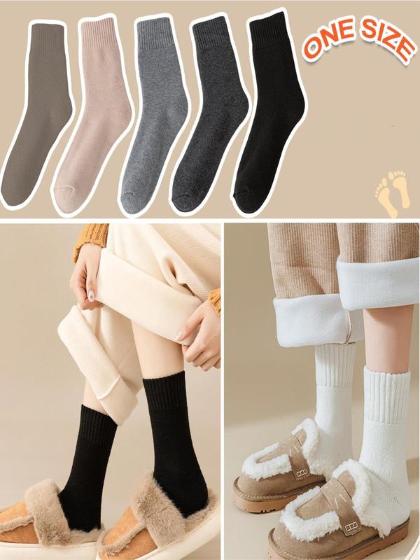 Women's Solid Color Thermal Crew Socks, Casual Soft Comfy Warm Socks for Fall & Winter, Women's Socks for Daily Wear