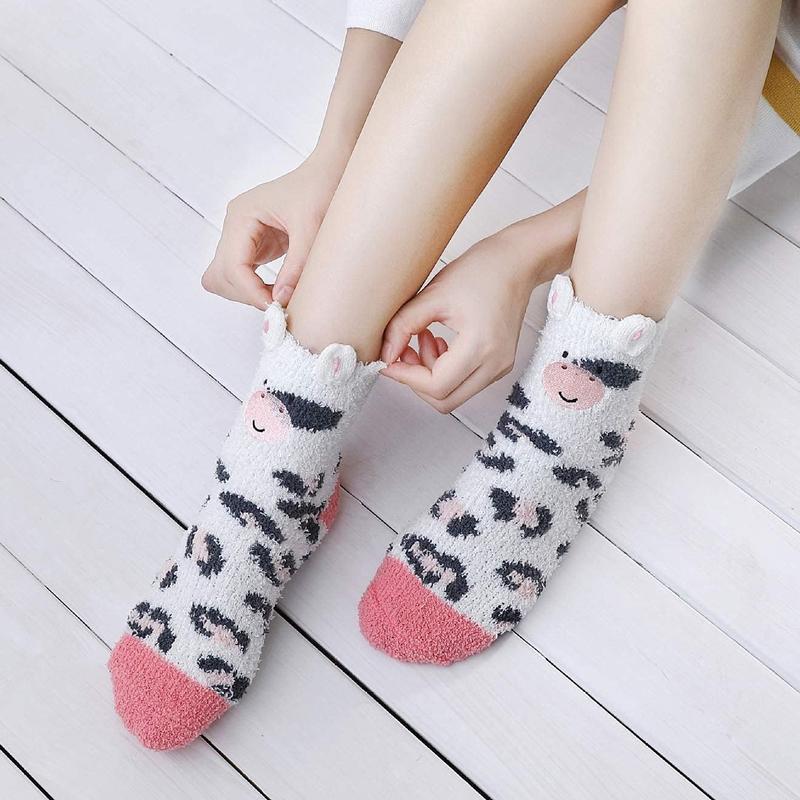 3 Pairs Womens Fuzzy Socks Cozy Winter Warm Fluffy Soft Cute Animal Fuzzy Home Slipper Socks