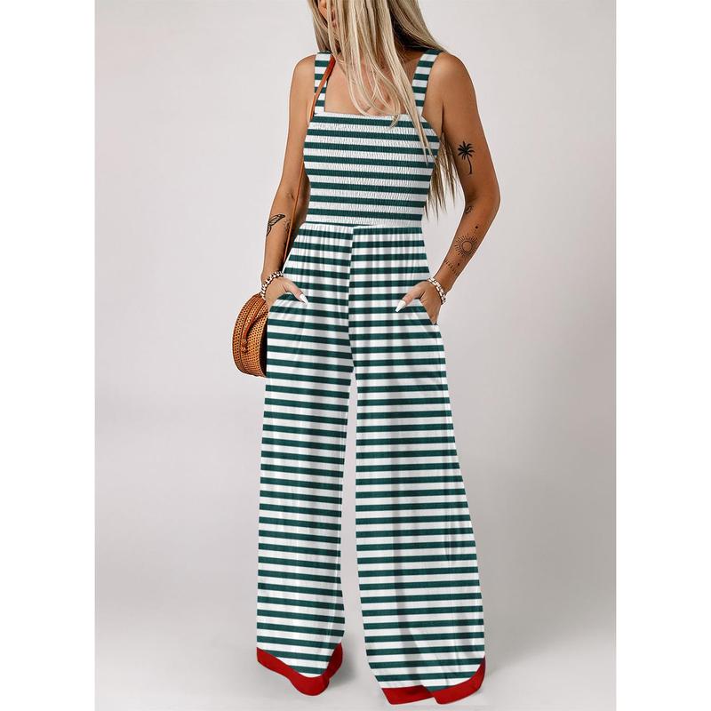 Dokotoo Square Neckline Stretch Waistband Striped Colors Jumpsuit Casual High Waist Colorblock Sleeveless Shift