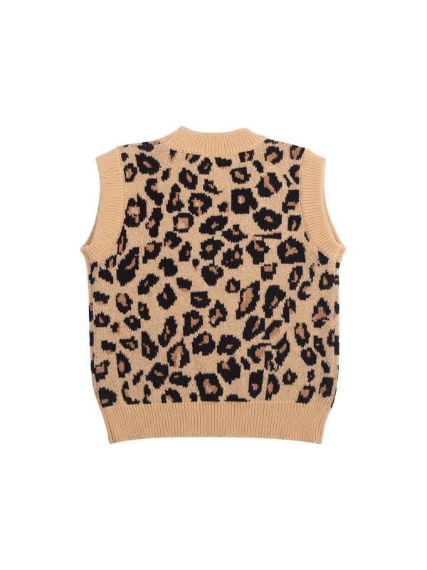 Women's Leopard Print Round Neck Sweater Vest, Casual Fashion Sleeveless Jumper Vest for Fall & Winter, Women's Knitwear for Daily Wear