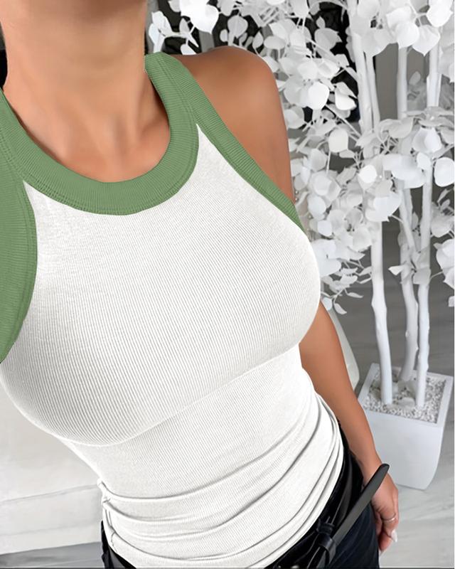 Chicme 3-Piece Contrast Binding Basic Slim Knit Ribbed Racerback Tank Top casual tanktop top