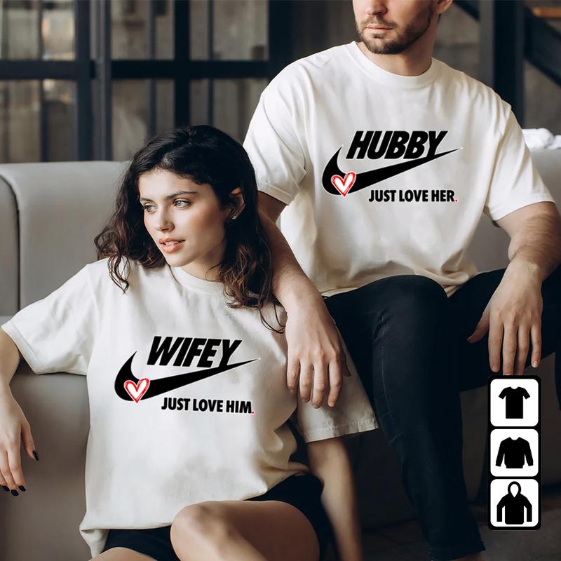 Hubby Wifey Just Love HimHer Funny Christmas Hoodies Pull over Matching Love Couples Valentines Matching