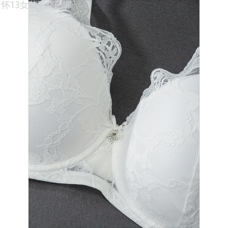 3pcs Women's Plus Elegant Bra, Plus Size Bow Decor Floral Lace Push Up Underwire Bra Fabric Womenswear