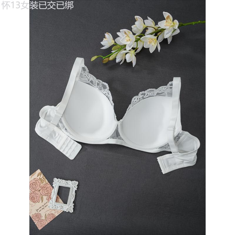 3pcs Women's Plus Elegant Bra, Plus Size Bow Decor Floral Lace Push Up Underwire Bra Fabric Womenswear