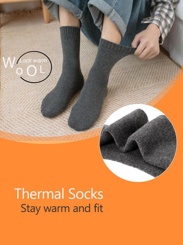 Women's Solid Color Thermal Crew Socks, Casual Soft Comfy Warm Socks for Fall & Winter, Women's Socks for Daily Wear