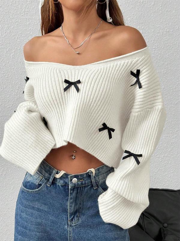 Women's Plain Drop Shoulder Sweater, Casual Long Sleeve V Neck Jumper for Spring & Fall, Fashion Women's Knitwear for Daily Wear