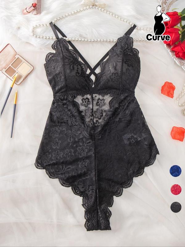  Criss Cross Cut Out Sheer Lace Cami Bodysuit, Open Crotch Design Sexy Lingerie Bodysuit for Daily Wear, Plus Size Lingerie, Lingerie for Women, Summer Wear 2024, Women Sexy Lingerie Wear