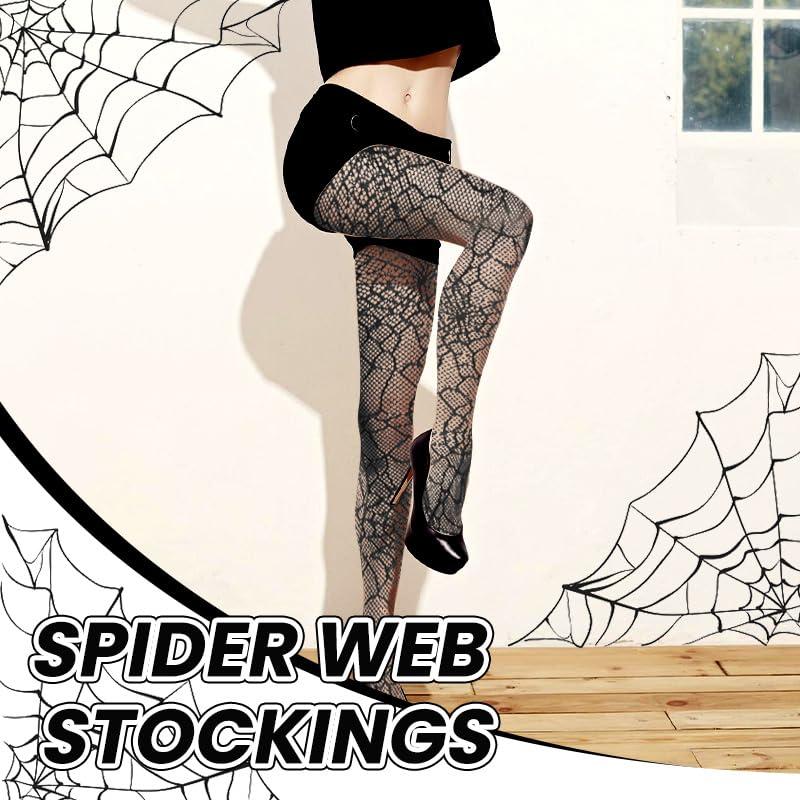 Spider Web Fishnet Tights, Women's Black Stretchy Pantyhose Lace Goth Tights, Cobweb Patterned Stockings Net Tights for Cosplay Costume Lingerie Accessories, One Size