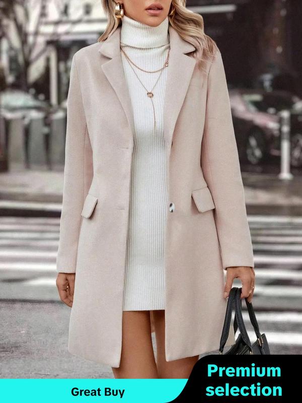 Women's Solid Button Front Lapel Coat, Casual Long Sleeve Outerwear for Fall & Winter, Ladies Clothes for Daily Wear, Going Out Outfits 2024