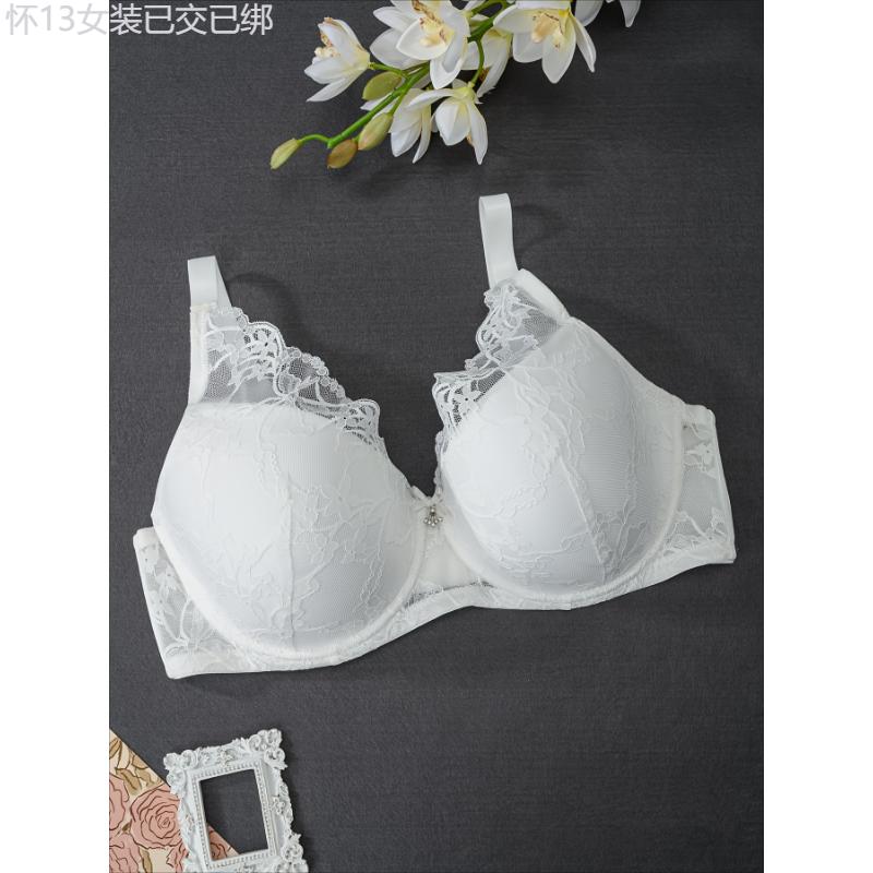 3pcs Women's Plus Elegant Bra, Plus Size Bow Decor Floral Lace Push Up Underwire Bra Fabric Womenswear