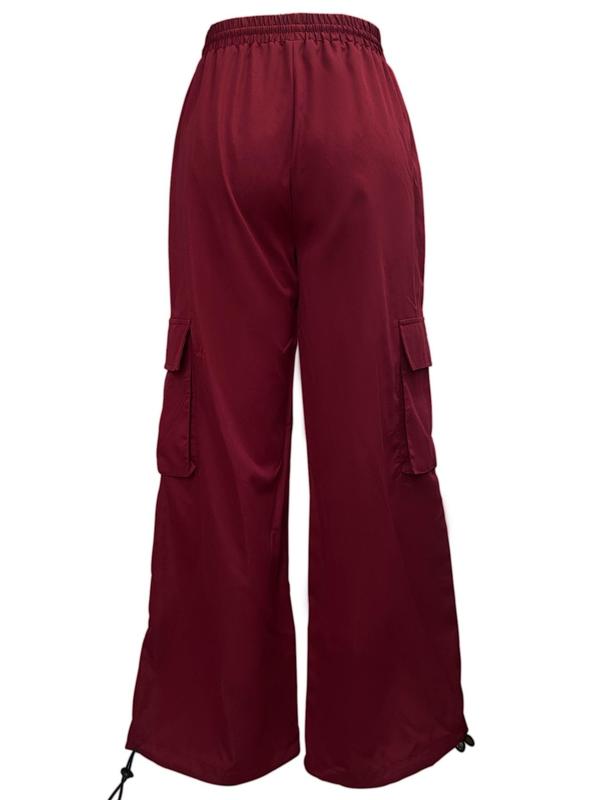 Women's Plain Drawstring High Waist Wide Leg Pants, Casual Pocket Design Trousers for Spring & Fall, Women's Bottoms for Daily Wear