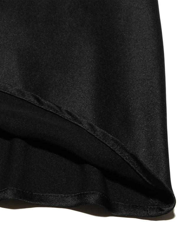 Women's Plain Elastic Waist Satin A Line Skirt, Elegant Fashion Casual Midi Skirt for Daily Outdoor Wear, Ladies Bottoms for All Seasons