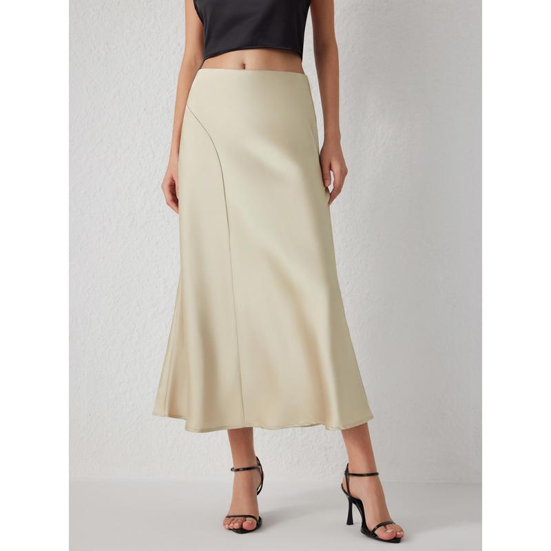 Cider [4 colors, Size 0-10] Ruffle Satin Maxi Skirt