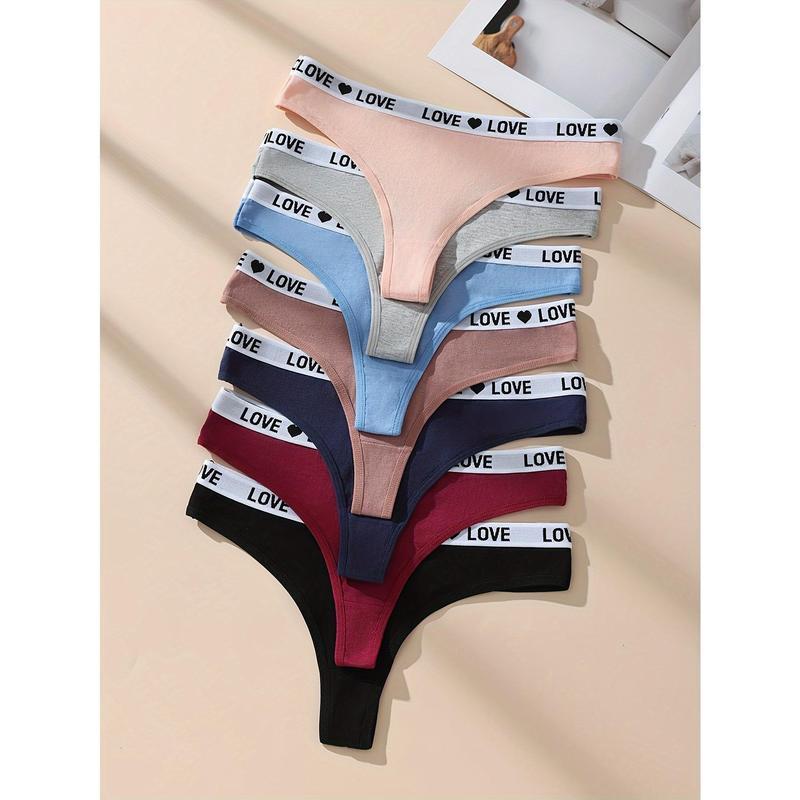 7pcs Letter Print Cotton Thongs, Sexy Comfy Breathable Stretchy Intimates Panties, Women's Lingerie & Underwear