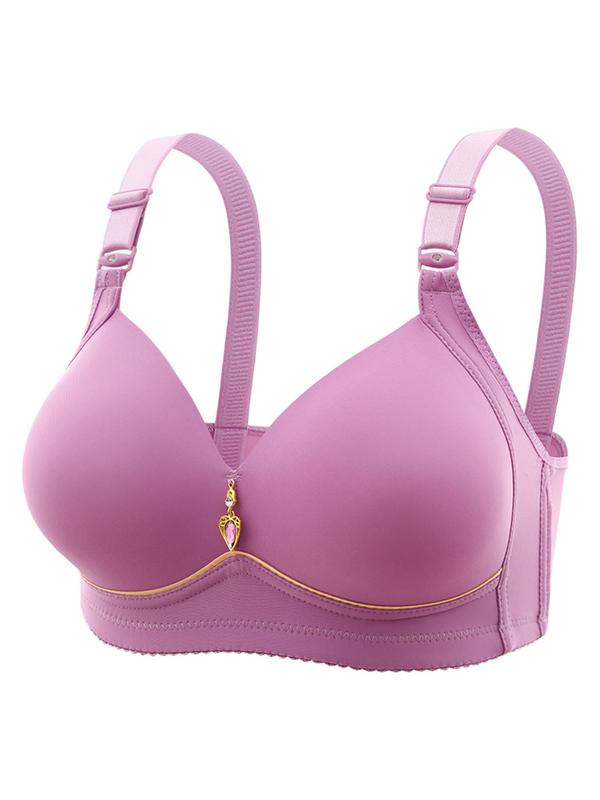 Women's Solid Color Contrast Binding Wireless Push Up Bra, Soft Comfortable Breathable Adjustable Strap Bra, Lingerie for All Seasons, Bras for Women