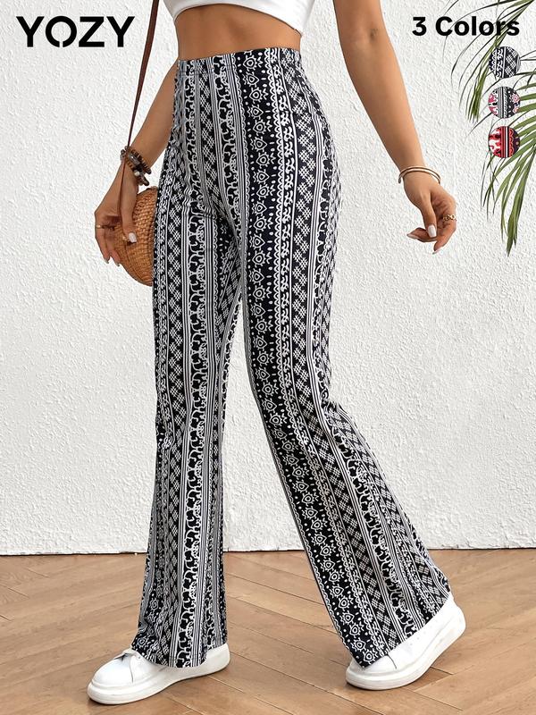 Black Friday Deals YOZY [3 Colors, Size 6-18] Boho Ethnic Pattern High Waist Flare Leg Pants  Casual High Rise Bell Bottom Trousers, 2024 Women's Daily Outfits for Christmas 2024 Trend,Thanksgiving Clothing,Fall Clothing,Winter Clothing