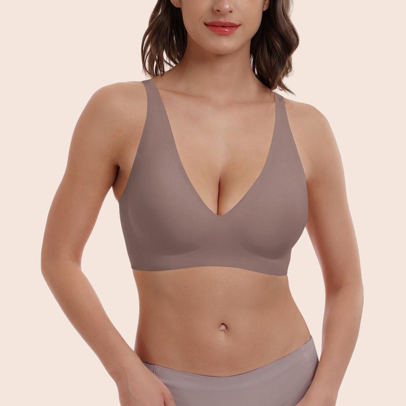 Asfairy Deep V-Neck Wirefree Seamless Everyday Bra for Women Womenswear Underwear