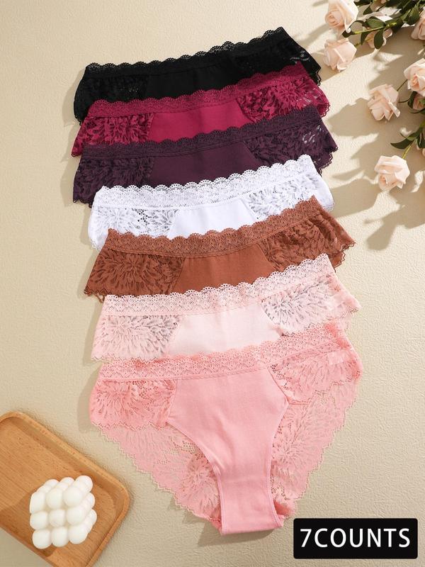 Women's Contrast Lace Briefs, Soft Comfy Breathable Knicker for Daily Wear, Underwear for All Seasons