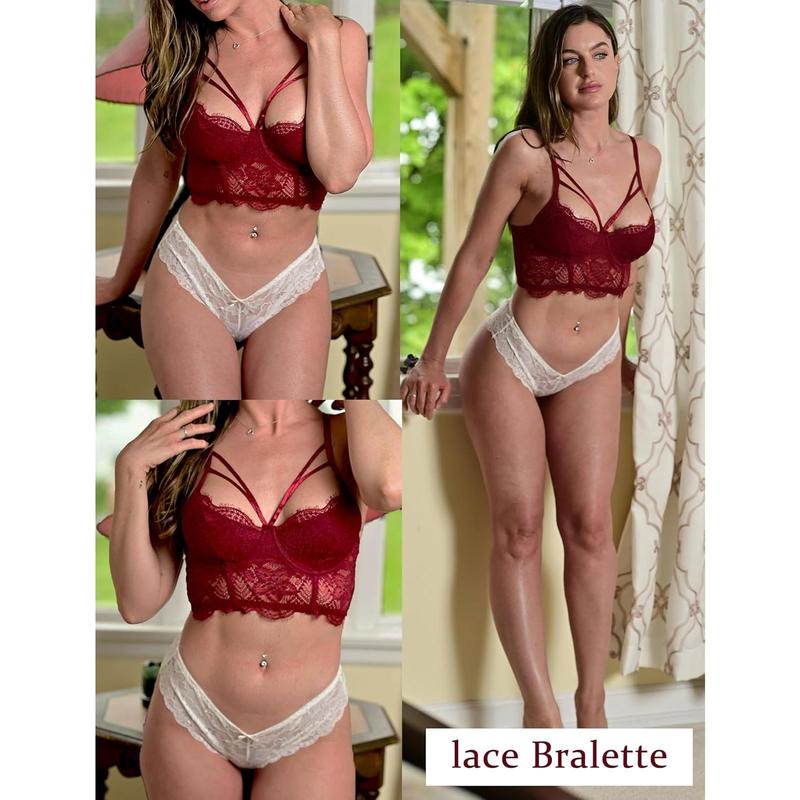 Lace Bralette for Women Lingerie Spaghetti Adjustable Strap Tank Camisole Crop Top