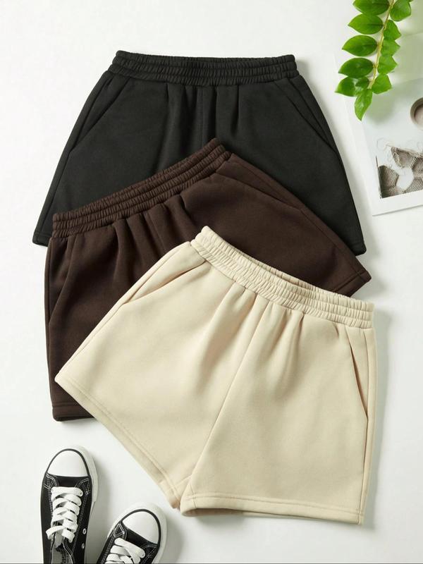 Women's Solid Color Pocket Elastic Waist Shorts, Casual Comfy Breathable Shorts for Daily Wear, Ladies Bottoms for All Seasons